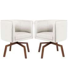 Kit 02 Poltronas Decorativas Sala de Estar Giratória Ka Nix Linho Creme - Gran Belo