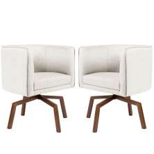 Kit 02 Poltronas Decorativas Sala de Estar Giratória Ka Nix Linho Creme G15 - Gran Belo