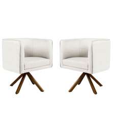 Kit 02 Poltronas Decorativas Sala de Estar Giratória Nix Linho Creme - Gran Belo
