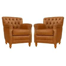 Kit 02 Poltronas Decorativas Sala de Estar Níger Pés Madeira Couro Mel G58 - Gran Belo