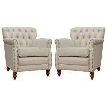 Kit 02 Poltronas Decorativas Sala de Estar Níger Pés Madeira Couro Off White - Gran Belo