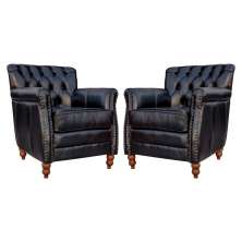 Kit 02 Poltronas Decorativas Sala de Estar Níger Pés Madeira Couro Preto G58 - Gran Belo
