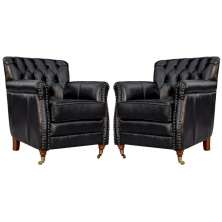 Kit 02 Poltronas Decorativas Sala de Estar Níger Pés Príncipe Preto Couro G58 - Gran Belo