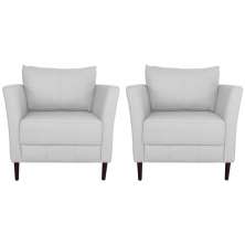 Kit 02 Poltronas Decorativas Sala de Estar Pés Palito Lubbock Couro Branco G58 - Gran Belo