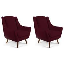 Kit 02 Poltronas Decorativas Sala de Estar Pés de Madeira Naomi Veludo Marsala G15 - Gran Belo