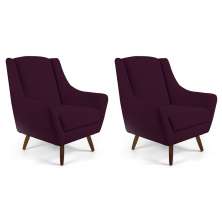 Kit 02 Poltronas Decorativas Sala de Estar Pés de Madeira Naomi Veludo Roxo Grape G15 - Gran Belo
