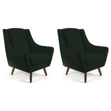 Kit 02 Poltronas Decorativas Sala de Estar Pés de Madeira Naomi Veludo Verde Musgo G15 - Gran Belo