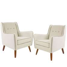 Kit 02 Poltronas Decorativas Sala de Estar Pés de Madeira Teresa Algodão Bege G15 - Gran Belo