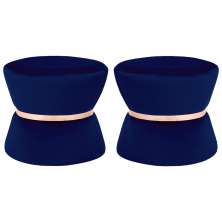 Kit 02 Puffs Decorativo Sala de Estar 45cm Dhaka Veludo Azul Bic G15 - Gran Belo