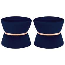 Kit 02 Puffs Decorativo Sala de Estar 45cm Dhaka Veludo Azul Marinho G15 - Gran Belo