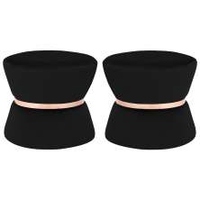 Kit 02 Puffs Decorativo Sala de Estar 45cm Dhaka Veludo Preto - Gran Belo 