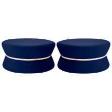 Kit 02 Puffs Decorativo Sala de Estar 95cm Dhaka Veludo Azul Marinho - Gran Belo 