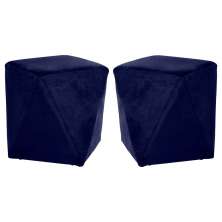 Kit 02 Puffs Decorativo Sala de Estar Blois Veludo Azul Bic G15 - Gran Belo