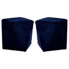 Kit 02 Puffs Decorativo Sala de Estar Blois Veludo Azul Marinho G15 - Gran Belo
