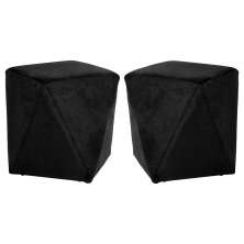 Kit 02 Puffs Decorativo Sala de Estar Blois Veludo Preto G15 - Gran Belo