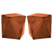 Kit 02 Puffs Decorativo Sala de Estar Blois Veludo Telha G15 - Gran Belo
