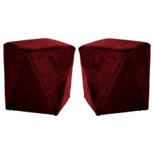 Kit 02 Puffs Decorativo Sala de Estar Blois Veludo Vinho G15 - Gran Belo