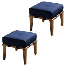 Kit 02 Puffs Decorativos 45cm Martínez Veludo Pés Madeira Azul/Mel G62 - Gran Belo