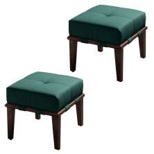 Kit 02 Puffs Decorativos 45cm Martínez Veludo Pés Madeira Verde/Imbúia G62 - Gran Belo