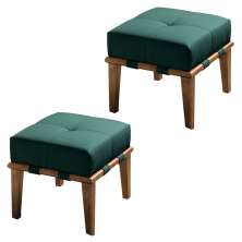 Kit 02 Puffs Decorativos 45cm Martínez Veludo Pés Madeira Verde/Mel G62 - Gran Belo