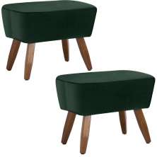 Kit 02 Puffs Decorativos Sala de Estar Pés de Madeira Naomi Veludo Verde G15 - Gran Belo