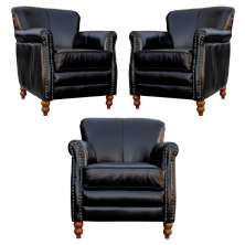 Kit 03 Poltronas Decorativas Sala de Estar Brunei Pés Madeira Preto Couro G58 - Gran Belo