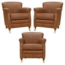 Kit 03 Poltronas Decorativas Sala de Estar Brunei Pés Príncipe Couro Mel G58 - Gran Belo