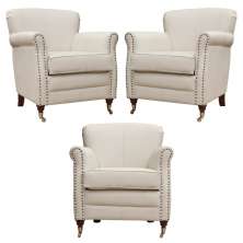 Kit 03 Poltronas Decorativas Sala de Estar Brunei Pés Príncipe Couro Off White G58 - Gran Belo