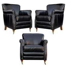 Kit 03 Poltronas Decorativas Sala de Estar Brunei Pés Príncipe Couro Preto G58 - Gran Belo
