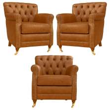 Kit 03 Poltronas Decorativas Sala de Estar Níger Pés Príncipe Couro Mel G58 - Gran Belo