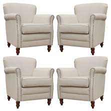 Kit 04 Poltronas Decorativas Sala de Estar Brunei Pés Madeira Couro Off White G58 - Gran Belo
