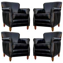 Kit 04 Poltronas Decorativas Sala de Estar Brunei Pés Madeira Preto Couro G58 - Gran Belo
