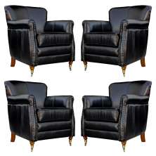 Kit 04 Poltronas Decorativas Sala de Estar Brunei Pés Príncipe Couro Preto G58 - Gran Belo