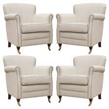 Kit 04 Poltronas Decorativas Sala de Estar Brunei Pés Príncipe Off White Couro G58 - Gran Belo