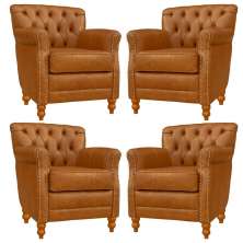 Kit 04 Poltronas Decorativas Sala de Estar Níger Pés Madeira Couro Mel G58 - Gran Belo