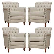 Kit 04 Poltronas Decorativas Sala de Estar Níger Pés Madeira Couro Off White G58 - Gran Belo