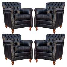 Kit 04 Poltronas Decorativas Sala de Estar Níger Pés Madeira Couro Preto G58 - Gran Belo