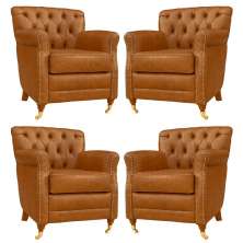 Kit 04 Poltronas Decorativas Sala de Estar Níger Pés Príncipe Couro Mel G58 - Gran Belo