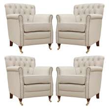 Kit 04 Poltronas Decorativas Sala de Estar Níger Pés Príncipe Couro Off White G58 - Gran Belo