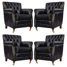 Kit 04 Poltronas Decorativas Sala de Estar Níger Pés Príncipe Couro Preto G58 - Gran Belo