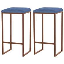 Kit 2 Banqueta Decorativa Billie Base Bronze Suede Azul Marinho G41 - Gran Belo