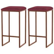 Kit 2 Banqueta Decorativa Billie Base Bronze Suede Bordô G41 - Gran Belo