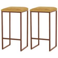 Kit 2 Banqueta Decorativa Billie Base Bronze Suede Mostarda G41 - Gran Belo