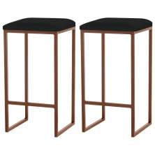 Kit 2 Banqueta Decorativa Billie Base Bronze Suede Preto G41 - Gran Belo