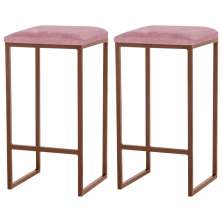 Kit 2 Banqueta Decorativa Billie Base Bronze Suede Rosa G41 - Gran Belo