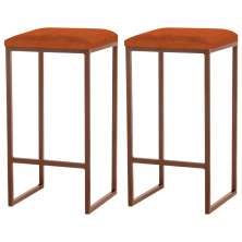 Kit 2 Banqueta Decorativa Billie Base Bronze Suede Telha G41 - Gran Belo