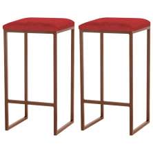 Kit 2 Banqueta Decorativa Billie Base Bronze Suede Vermelho G41 - Gran Belo