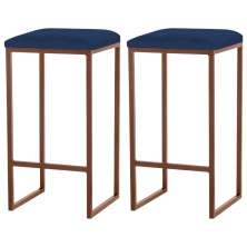 Kit 2 Banqueta Decorativa Billie Base Bronze Veludo Azul G41 - Gran Belo