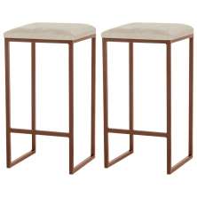 Kit 2 Banqueta Decorativa Billie Base Bronze Veludo Bege G41 - Gran Belo