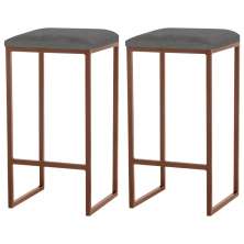 Kit 2 Banqueta Decorativa Billie Base Bronze Veludo Cinza G41 - Gran Belo